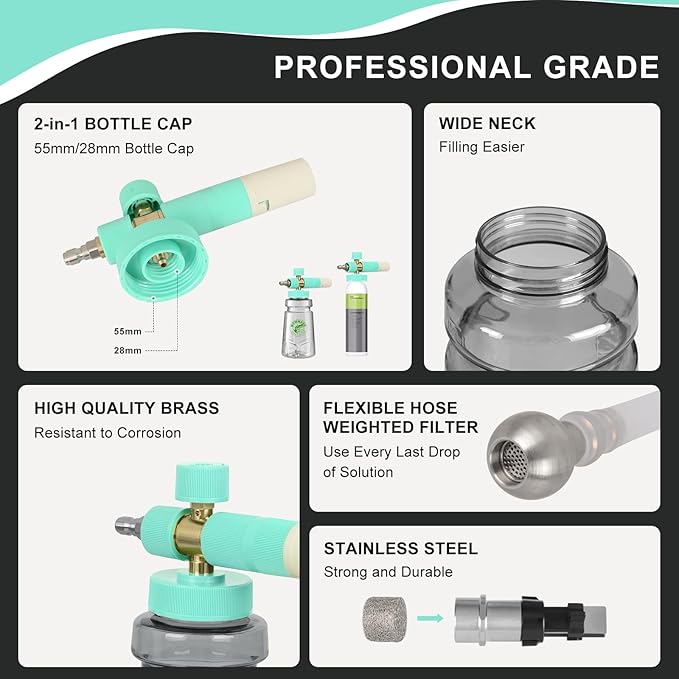 Foam Cannon with Foam Economizer for Pressure Washer, Soap Cannon with 1/4" Quick Connect & Adjustable Nozzle for Car Wash Fit Most Liquid Bottles, Additional 1.1 mm Orifice Nozzle (Blue)
