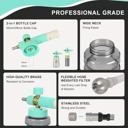 Foam Cannon with Foam Economizer for Pressure Washer, Soap Cannon with 1/4" Quick Connect & Adjustable Nozzle for Car Wash Fit Most Liquid Bottles, Additional 1.1 mm Orifice Nozzle (Blue)