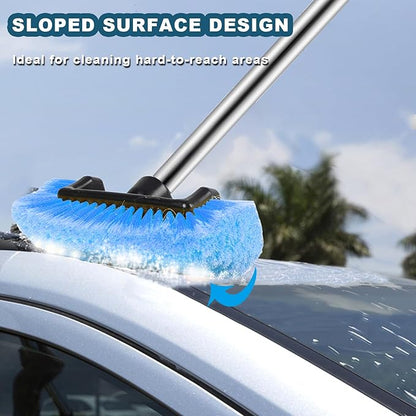 Car Wash Brush with Long Handle – Five-Sided Soft Bristle Brush for Car, Truck, SUV, RV, Boat & House Siding Cleaning(Blue)