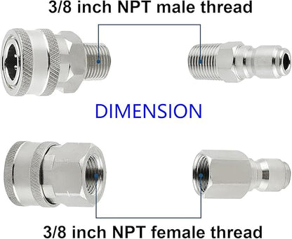 3/8 Quick Connect Fittings,Pressure Washer Quick Connect Kit,Stainless Steel Adapter Set Female and Male Thread(4Pieces)