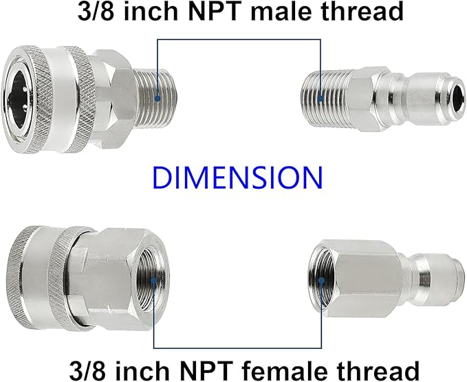 3/8 Quick Connect Fittings,Pressure Washer Quick Connect Kit,Stainless Steel Adapter Set Female and Male Thread(8 Pieces)