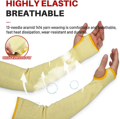 GOL-SIV Cut Resistant Sleeves With Thumb Hole,Thin Skin Arm Protection Sleeves And Bruising, Kevlar Sleeves For Women, Men, Elderly(Yellow,17.7 In)