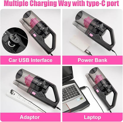 Viewsun Car Vacuum Cordless Rechargeable, 8000PA High Power Handheld Vacuum Cleaner with 17PCS Car Cleaning Kit, Pink Auto Accessories for Women Gift