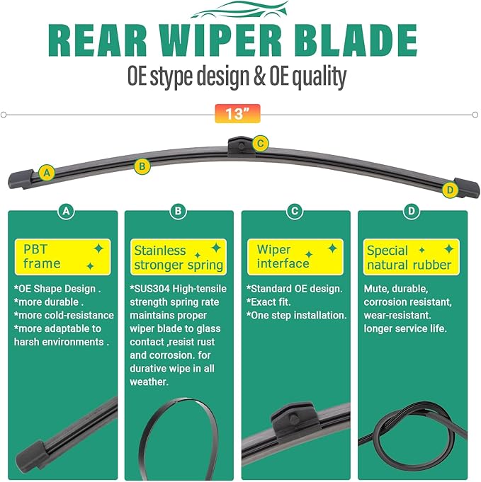 26" 26" 13" Windshield Wiper Blades Replacement for Porsche Cayenne VW Volkswagen Touareg 2011 2012 2013 2014 2015 2016 2017 Premium All Weather Front Rear Wipers Set - OEM Quality (Pack of 3)