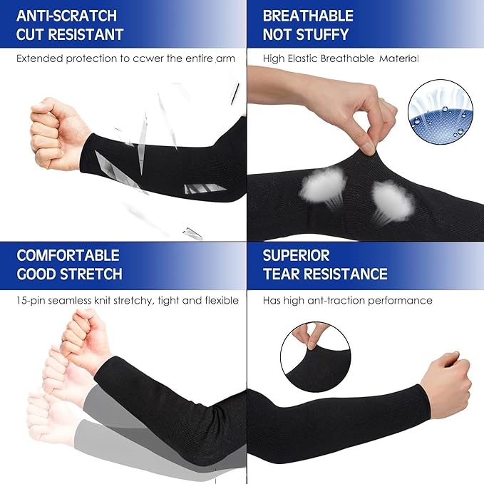 Geyoga 2 Pairs Arm Sleeves Guards Arm Protectors for Thin Skin and Bruising Protective Cut Resistant Sleeves for Men Women(Large,Hppe,Black, Gray)