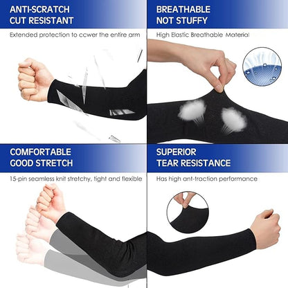 Geyoga 2 Pairs Arm Sleeves Guards Arm Protectors for Thin Skin and Bruising Protective Cut Resistant Sleeves for Men Women(Large,Hppe,Black, Gray)