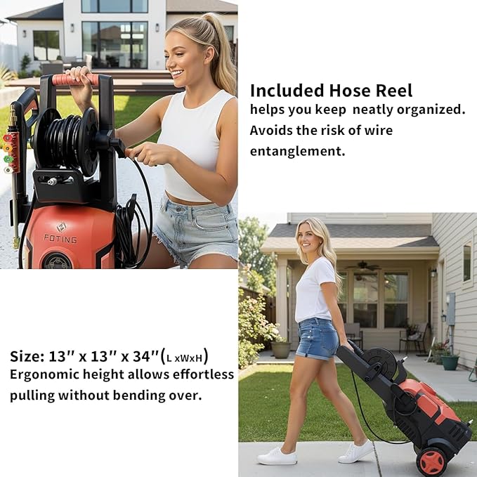 2025New Pressure Washer 4800PSI, 34" Tall, 4 Quick Connect Nozzles,Inlet Hose&Filter&500mlFoam Cannon for Cars/Fences/Driveways/Home Cleaning,Red