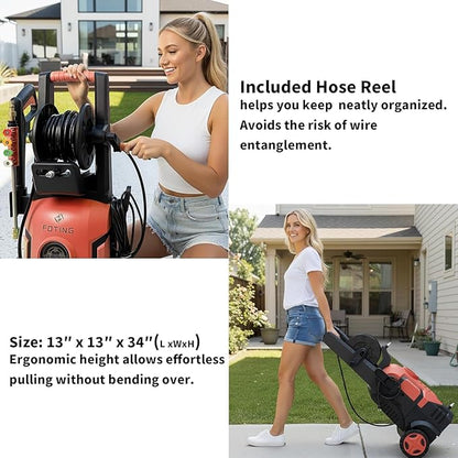 2025New Pressure Washer 4800PSI, 34" Tall, 4 Quick Connect Nozzles,Inlet Hose&Filter&500mlFoam Cannon for Cars/Fences/Driveways/Home Cleaning,Red