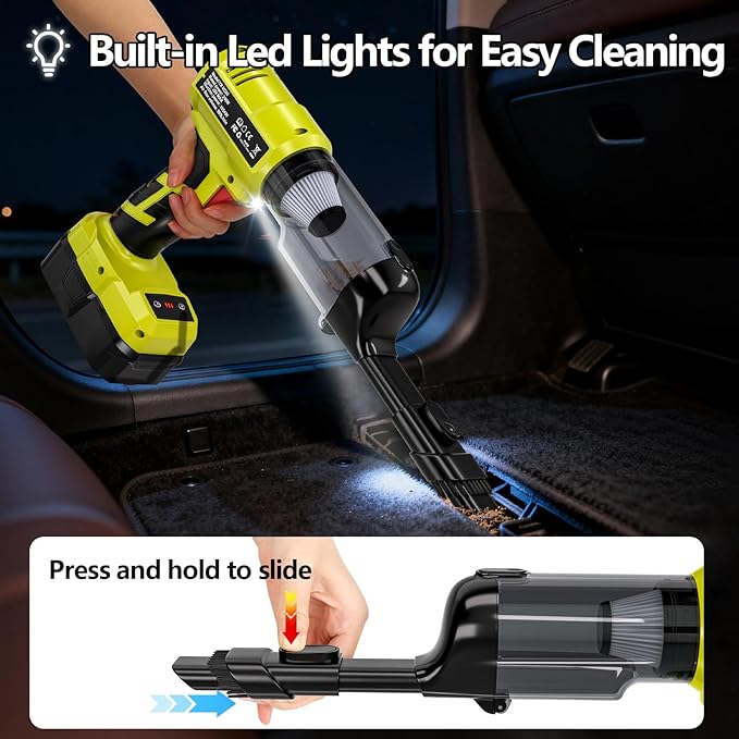 Adisipsoarin Cordless Vacuum Cleaner for Ryobi 18V Battery, Electric Handheld Vacuum Cleaner with 105AW Powerful Suction, Portable Vacuum Cleaner for Floor, Carpet, Car, Home (Battery Not Included)