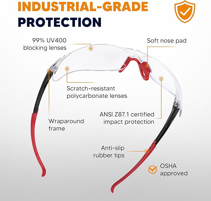 Clear Safety Glasses 12 Pack, Protective Eyewear UV Protection ANSI Z87.1, Safety Goggles Scratch & Impact Resistant, Eye Protection with Nose Pads for Men & Women Construction, Shooting, Lab Work