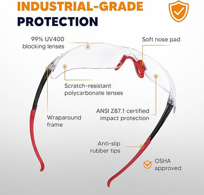 Clear Safety Glasses 24 Pack, Protective Eyewear UV Protection ANSI Z87.1, Safety Goggles Scratch & Impact Resistant, Eye Protection with Nose Pads for Men & Women Construction, Shooting, Lab Work