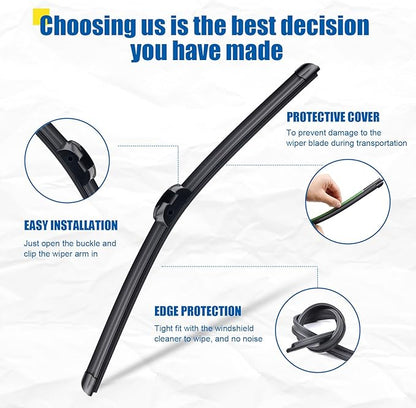 26"+26" Windshield Wipers With 14" Rear Wiper Blade Sets Automotive Replacement for VW Touareg 2011-2017,Easy For Installation (Pack of 3)
