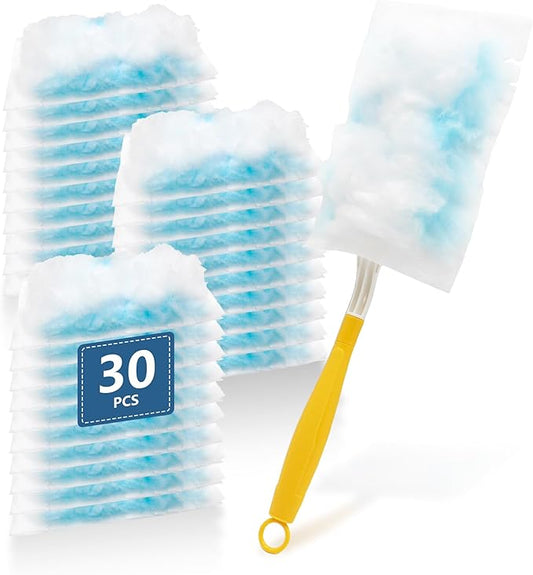 30 Count Duster Refill Compatible with Dusters Handle 180° Multi-Surface Duster Replacement Electrostatic Dust Removal Kit for Cleaning Electronics Blinds Furniture Car Ceiling Fan Cleaner