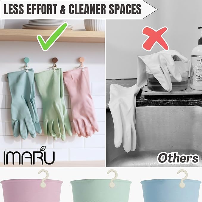 IMARU 3 Pairs Dishwashing Gloves with Hanging Hooks - NonSlip & Reusable Cleaning Gloves for Household, Kitchen, Gardening