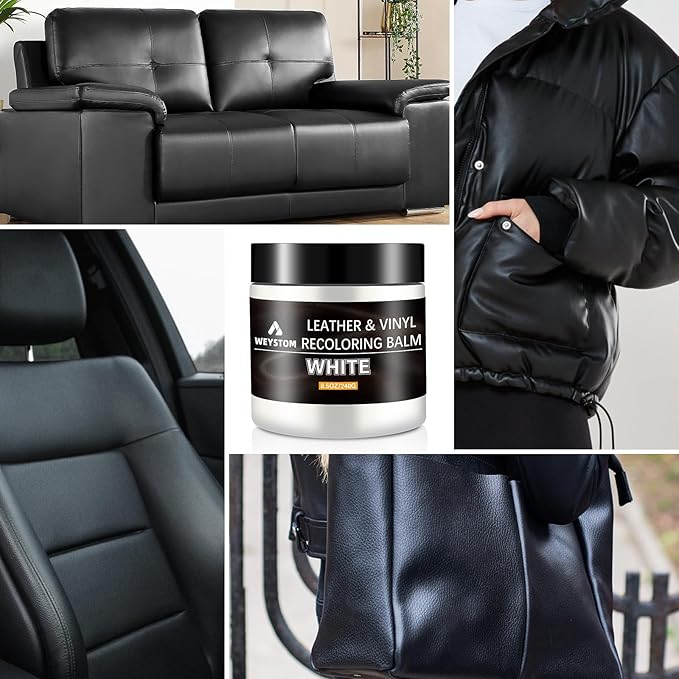 Leather Recoloring Balm - White Leather Repair Kit for Furniture, Dye, Recolor, Renew, Repair & Restore Aged, Faded, Cracked, Peeling and Scuffed