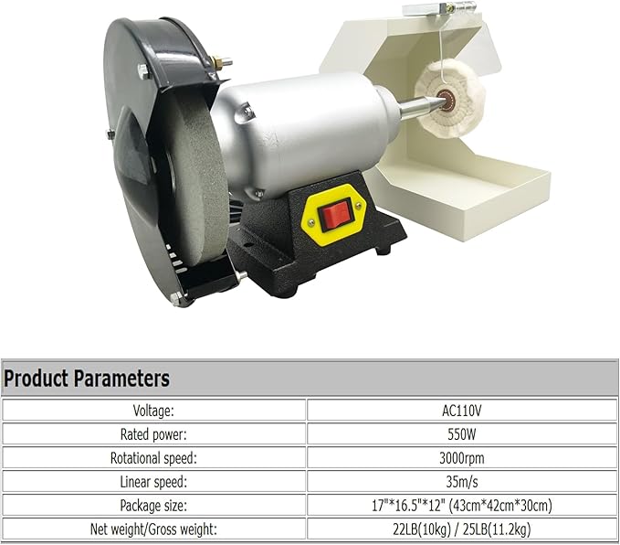 Banfluxion 110V 550W Lab Grinding and Polishing Machine Single-Station Polisher Lathe Buffing Grinder for Jewelry Polishing Casting Denture Polishing 3000rpm 35m/s Linear Speed