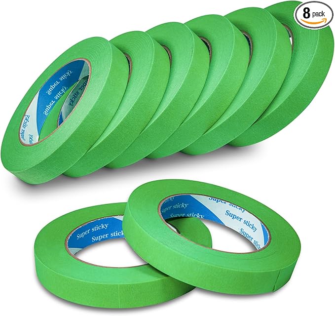 8 Rolls Automatic Refinish Masking Tape,0.7 Inch x 60 Yds Green Cars Vehicles Auto Body Masking Tape No Residue,Heat Resistant Removable Automotive Painting Tape Bulk for Paint Booth,Totally 480 Yards