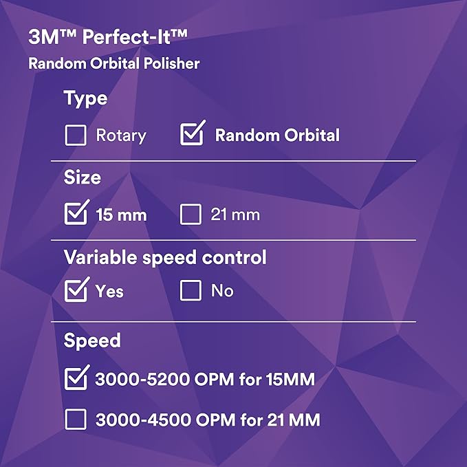 3M Perfect-It Random Orbital Polisher, 34100, 15mm, 120V/60Hz, Variable Speed Control for Automotive Refinishing, Refining, Polishing