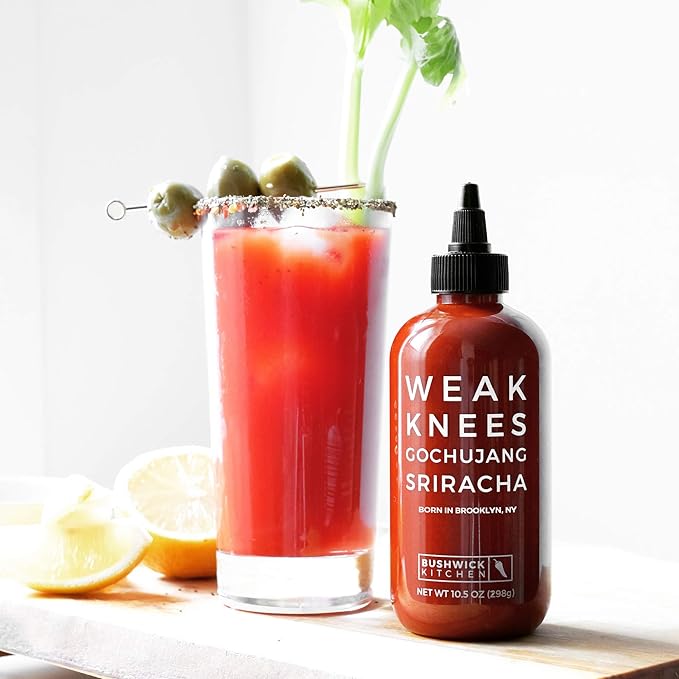 Weak Knees Gochujang Sriracha Hot Sauce, Infused with Bold Korean Gochujang Paste & Classic Spicy Sriracha, Made in the USA, 10.5oz Squeeze Bottle
