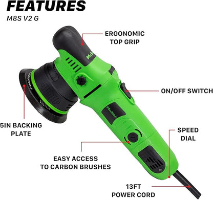 Maxshine M8S V2 G Dual Action Polisher | 8mm Throw, 5” Plate, 1000W Motor, 6-Speed, 6500 RPM | Corded Electric Polisher for Auto, Boat & Marine Detailing, Scratch Removal & Paint Correction