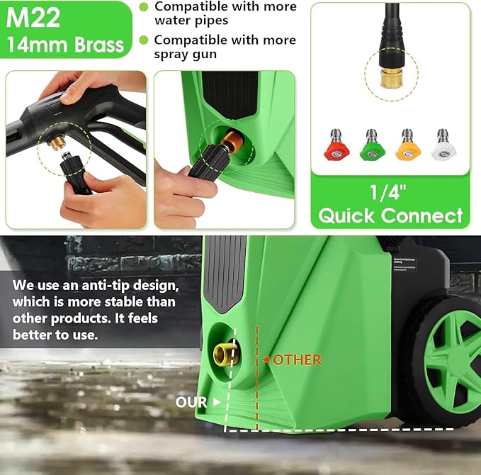 Pressure Washer 5000 PSI,2.8 GPM Power Washer with Foam Cannon,Portable Cleaner with 33ft Hose Reel,4 Nozzle Tips,and Soap Bottle for Cars/Home/Driveways/Patios/Decks/Fences(Dark Green)