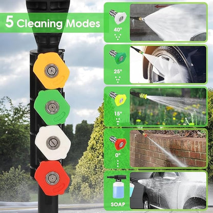 Pressure Washer 5000 PSI,2.8 GPM Power Washer with Foam Cannon,Portable Cleaner with 33ft Hose Reel,4 Nozzle Tips,and Soap Bottle for Cars/Home/Driveways/Patios/Decks/Fences(Dark Green)