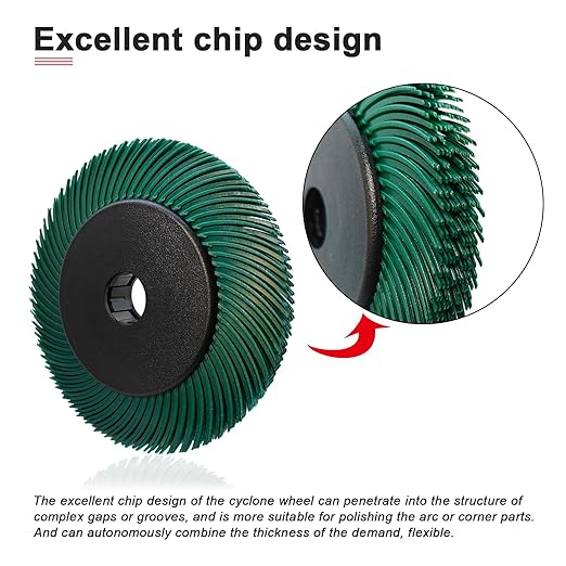 Radial Bristle Brush, 6 in x 1/2 in x 1 in, 50# Green, 1 Set (Contains Ten Single Pieces) and Reduction Sleeve
