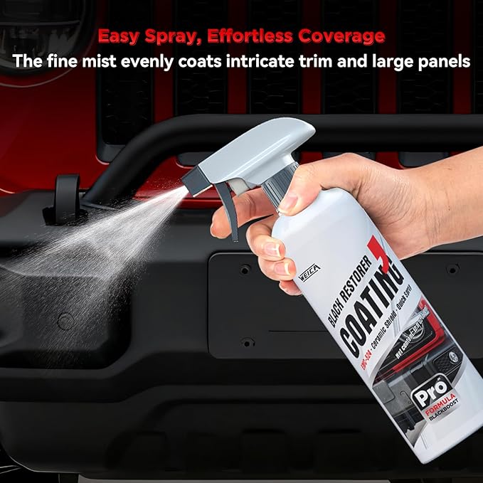 WEICA Black Restorer Trim Coating Spray - Advanced Ceramic Protection for Plastic, Rubber, Vinyl on Cars, Trucks, SUVs | Quick Spray, UV Shield, Restores & Protects, 16.9 fl oz