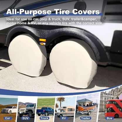 Explore Land Tire Covers 4 Pack - Tough Wheel Protector for Truck, SUV, Trailer, Camper, RV Universal Fits Tire Diameters 39''-42'', White