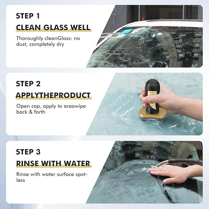 Car Glass Oil Film Cleaner, Clear View Lens Cleaner Universal Anti-Rain Fog Glass Brush Cleaning Tools Reusable Hydrophobic Windshield Coating for Improves Clarity Visibility - 3.4Fl oz