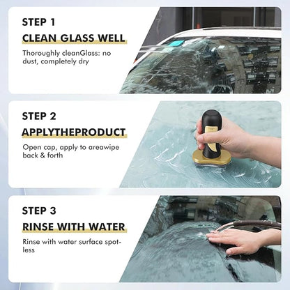 Car Glass Oil Film Cleaner, Clear View Lens Cleaner Universal Anti-Rain Fog Glass Brush Cleaning Tools Reusable Hydrophobic Windshield Coating for Improves Clarity Visibility - 3.4Fl oz