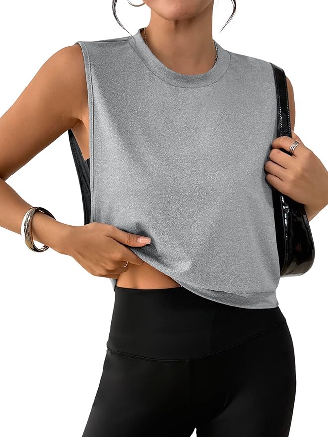 SOFIA'S CHOICE Women Workout Crop Tank Tops Cropped Sleeveless Muscle Shirt Gym Yoga Running