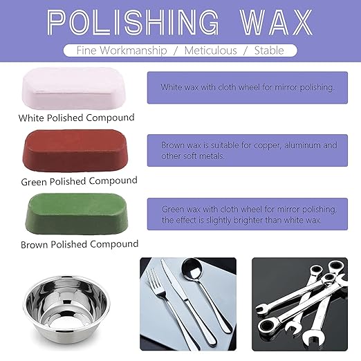 4” Buffing Wheel with Polishing Compound and 1/4” Shaft Drill Adapter Set, 8 Pcs Polishing Tool Kit, Bench Grinder