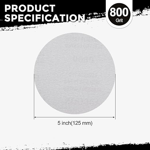 Kozelo 50 Pcs Sanding Discs 5 Inch 800 Grit Hook and Loop Random Orbital Sandpapers Suitable for Drywall Sander Wood Metal Furniture, White