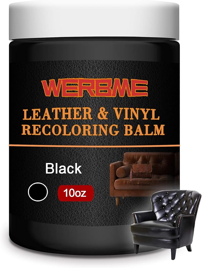 WERBME Leather Recoloring Balm & Color Restorer - 10OZ Multipurpose Dye & Paint for Faded Leather Couches, Car Seats, Shoes | Fix Scratches on Clothing, Furniture & Accessories(Black)