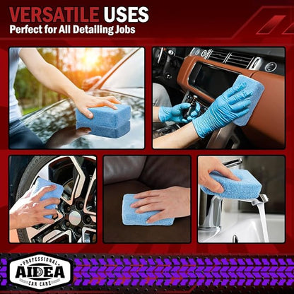 AIDEA Microfiber Applicator Pads-2Pack, Car Wash Sponge, Premium Microfiber Sponge and Cleaning Pads, Perfect for Effortless Wax, Sealant, and Conditioner Application - Blue