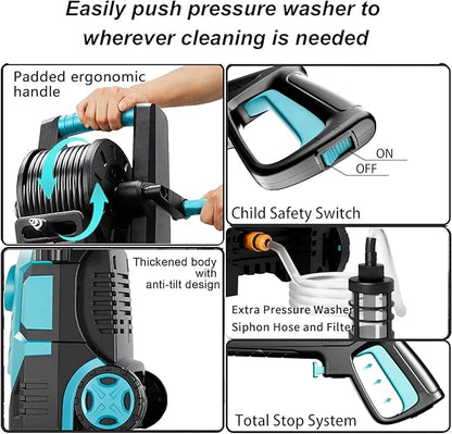 2026Upgraded Pressure Washer 5000PSI with Adj-8-Level Touch Screen, 34" Tall Power Washer, 4 Quick Connect Nozzles, Inlet Hose&Filter&500mlFoam Cannon for Cars/Fences/Driveways,Blue