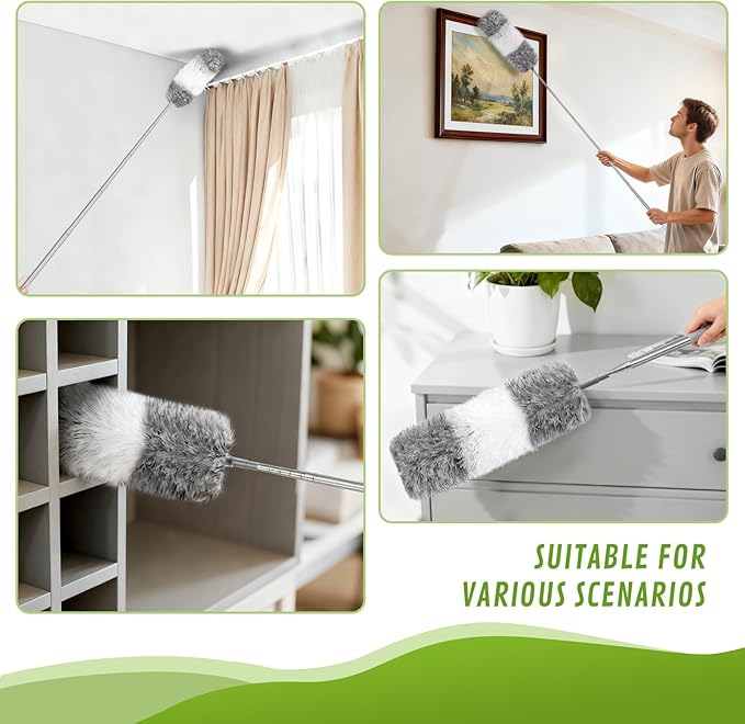 14PCS 100-Inch Extendable Duster Kit – Bendable Chenille/Microfiber/Window Blind Tools for Home/Car/High Ceilings