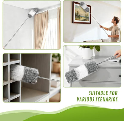 14PCS 100-Inch Extendable Duster Kit – Bendable Chenille/Microfiber/Window Blind Tools for Home/Car/High Ceilings