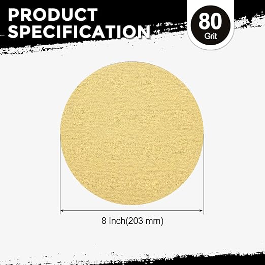 Kozelo 50 Pcs Sanding Discs 8 Inch 80 Grit Hook and Loop Random Orbital Sandpapers Suitable for Drywall Sander Wood Metal Furniture, Yellow