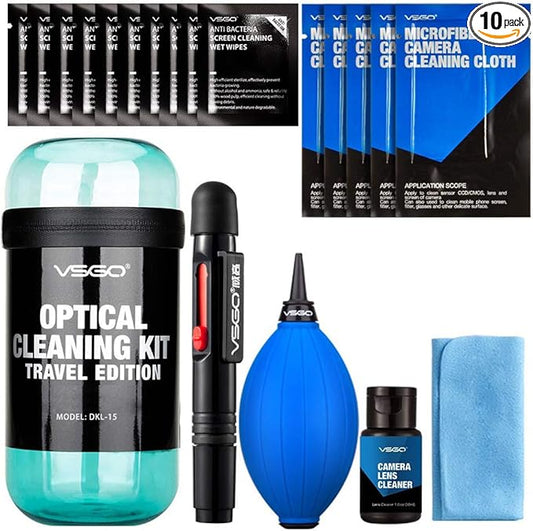 VSGO DKL-15B Professional Cleaning Kit for DSLR Cameras and Sensitive Electronics Bundle with 0.5oz VSGO Photo Lens and LCD Cleaner 3 Color for Option(Black, Blue, Red) (Blue)