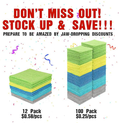 HOMEXCEL Shop Towels 100 Pack, Reusable Microfiber Towels for Cars, Bulk Multipurpose Microfiber Cleaning Cloths, Lint Free Cleaning Rags for Car, House and Kitchen, 11.5 x 11.5 inch