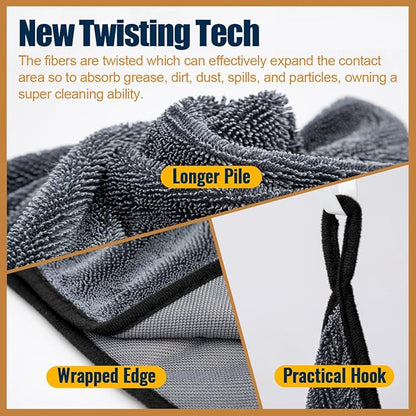 Airlab Microfiber Towels for Cars Wash Drying Extra Large Super Absorbent Cleaning Cloth Auto Detailing Ultra Soft, Lint-Free, Streak-Free, 35 x 24 Inch, Pack of 1, Grey-Black, 600 GSM