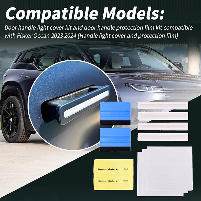 XTPTFABS Door Handle Light Cover Kit and Door Handle Protection Film Kit Compatible with Fisker Ocean 2023 2024 (Handle Light Cover and Protection Film)