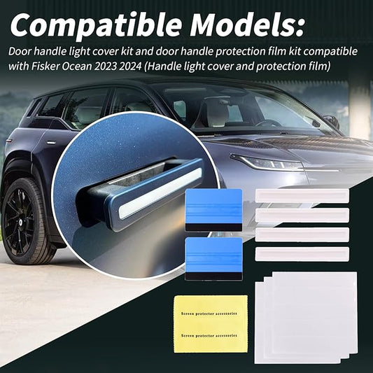 XTPTFABS Door Handle Light Cover Kit and Door Handle Protection Film Kit Compatible with Fisker Ocean 2023 2024 (Handle Light Cover and Protection Film)