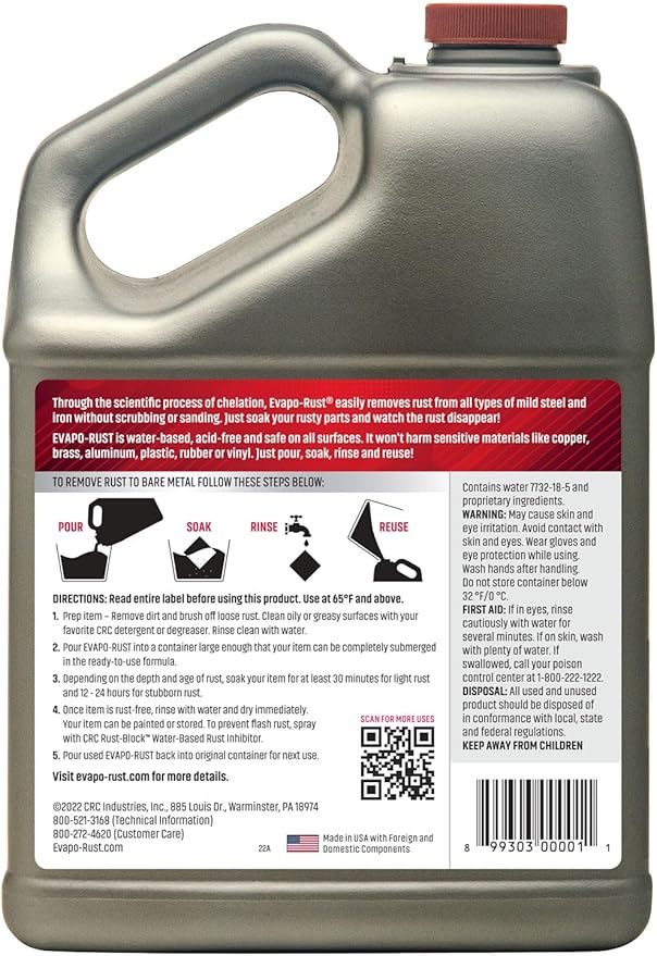 Evapo-Rust ER012 Heavy Duty – 128 oz., Rust Remover for Auto Parts, Hardware, Antiques | Rust Removers and Chemicals