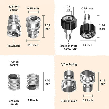 Twinkle Star Pressure Washer Adapter Set, Stainless Steel Quick Disconnect Kit, M22 14 mm Quick Connect Swivel to 3/8'' Quick Connect Fittings, 3/4" to Quick Release 9 Sets