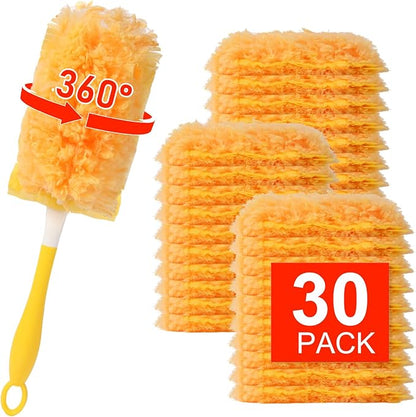 30 Count Larger Size Duster Refills for Swiffer Dusters with 1 Handle - 360° Multisurface Larger Size Feather Duster, Disposable Duster Refills Kit for Cleaning Furniture, Blinds and Ceiling Fans