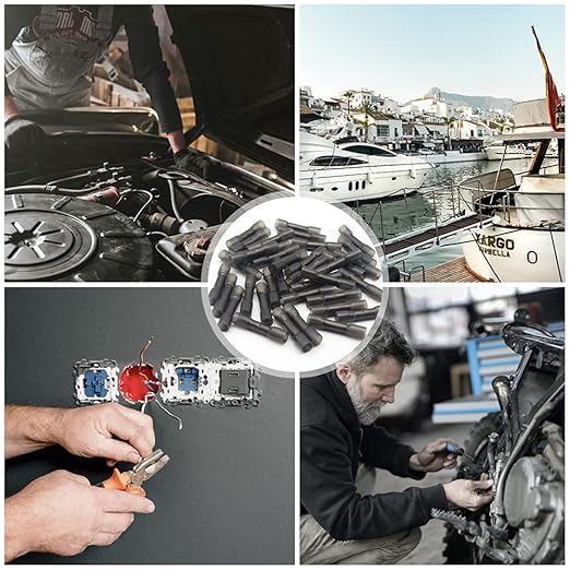 Heat Shrink Butt Connectors, 50Pcs 14-12 AWG Black Marine Grade Insulated Crimp Wire Connectors, Waterproof Electrical Connectors Butt Splice for Boat Truck Wiring