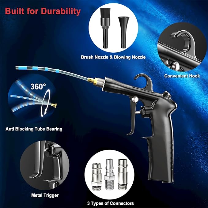 ESOW Car Cleaning Gun Detailing Dryer Air Compressor Blow Gun, Essential Car Detailing Kit and Supplies, High Pressure Air Blaster, Car Detailing Tools for Quick and Effective Dirt Removal, Black